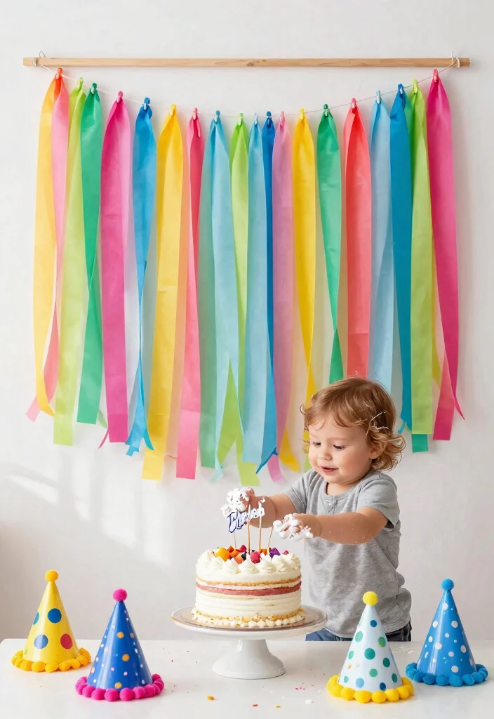 12 Cake Smash Background Ideas That Set Up in Under 10 Minutes - 2. Streamer Backdrop Delight 1