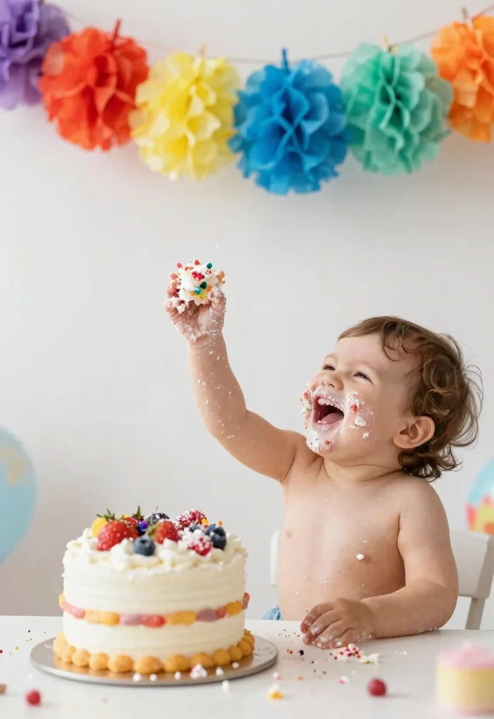 12 Cake Smash Background Ideas That Set Up in Under 10 Minutes - 8. Paper Pom Poms and Garlands 1