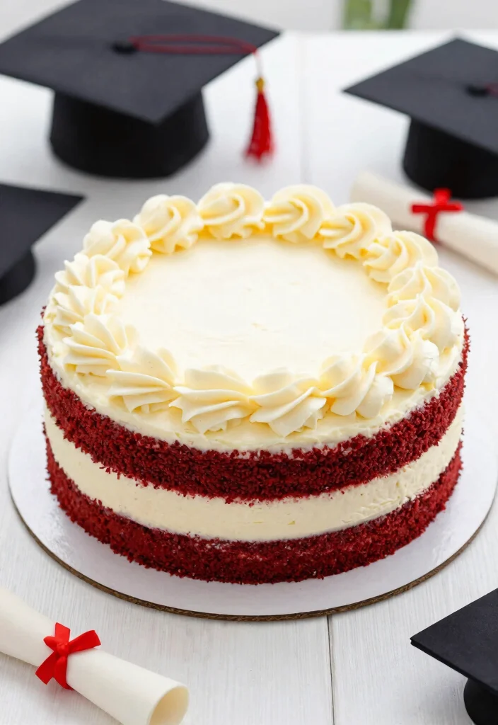 12 Graduation Cookie Cake Ideas That Hold Together When Sliced - 3. Red Velvet Graduation Cookie Cake 1