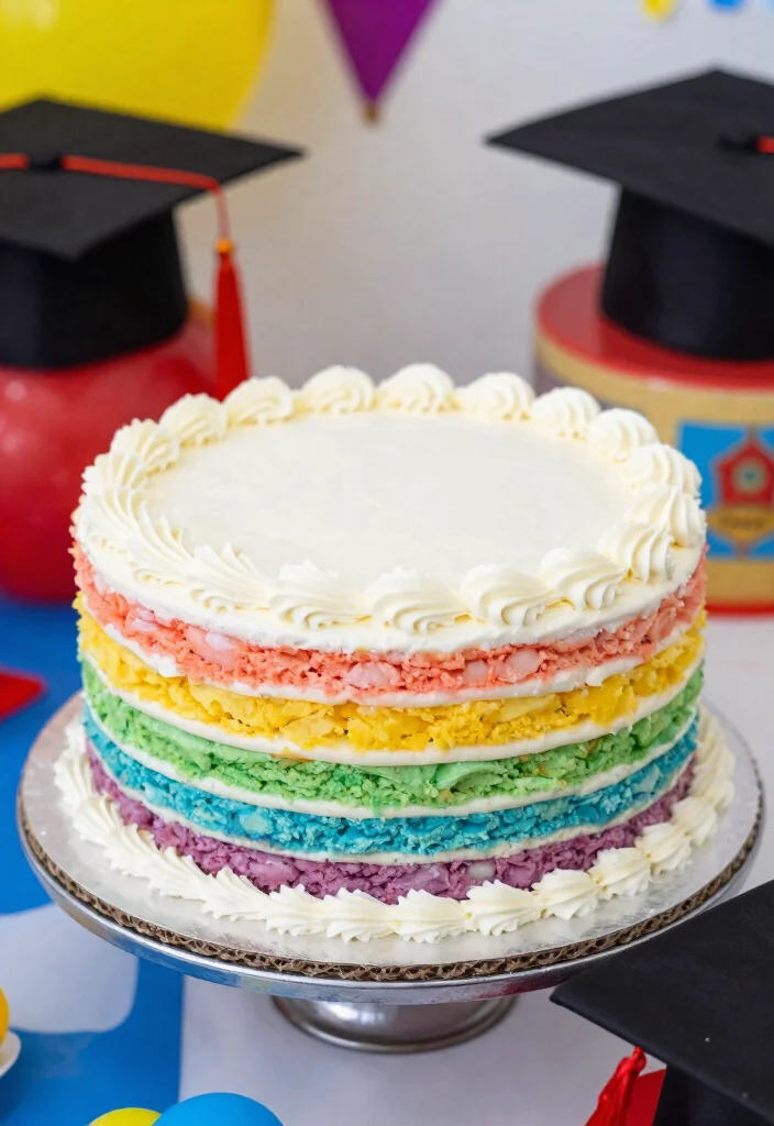 12 Graduation Cookie Cake Ideas That Hold Together When Sliced - 7. Rainbow Graduations Cookie Cake 1