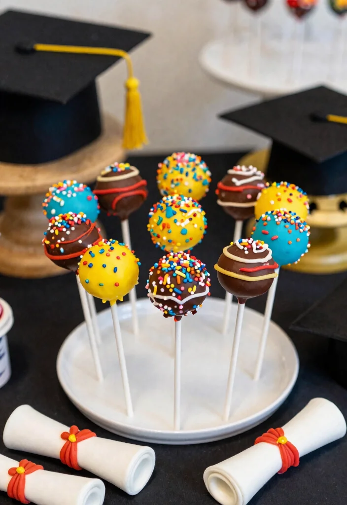 12 Graduation Cookie Cake Ideas That Hold Together When Sliced - 8. Cookie Cake Pops for Graduation 1
