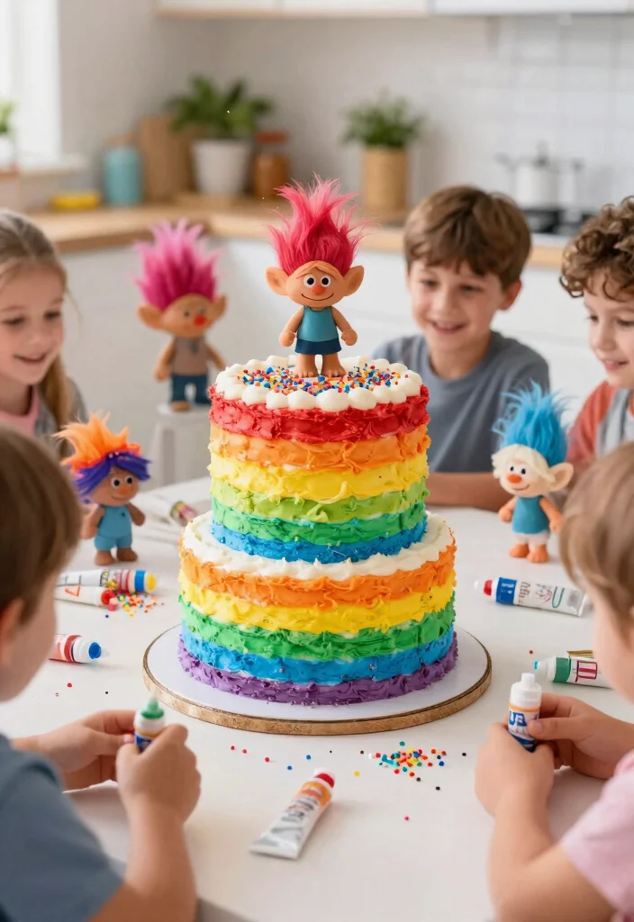 12 Trolls Cake Ideas for Beginners That Don't Need Airbrushing - 1. Rainbow Troll Delight Cake 1