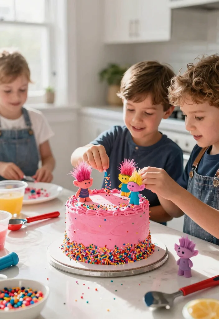 12 Trolls Cake Ideas for Beginners That Don't Need Airbrushing - 9. Funfetti Troll Celebration Cake 1