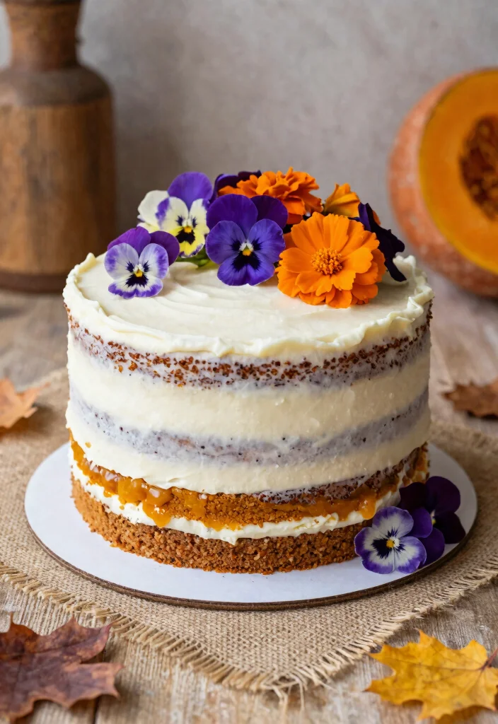 14 Fall Wedding Cake Ideas With Autumn Colors That Don't Bleed Between Tiers - 1. Rustic Naked Cake with Edible Blossoms 1