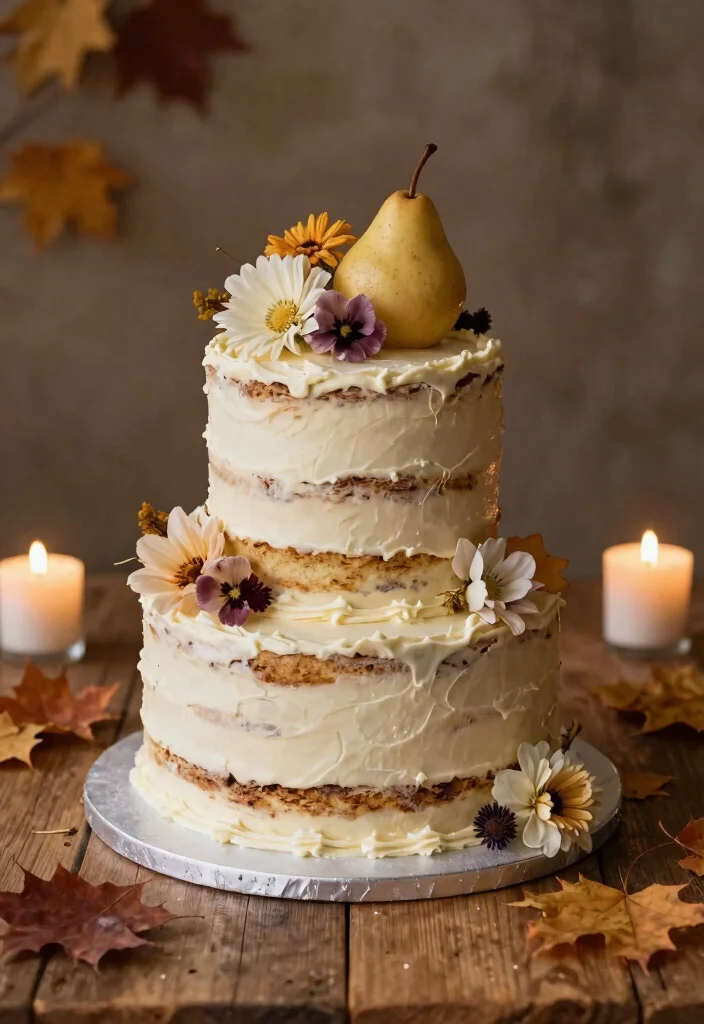 14 Fall Wedding Cake Ideas With Autumn Colors That Don't Bleed Between Tiers - 10. Cardamom and Pear Layer Cake 1