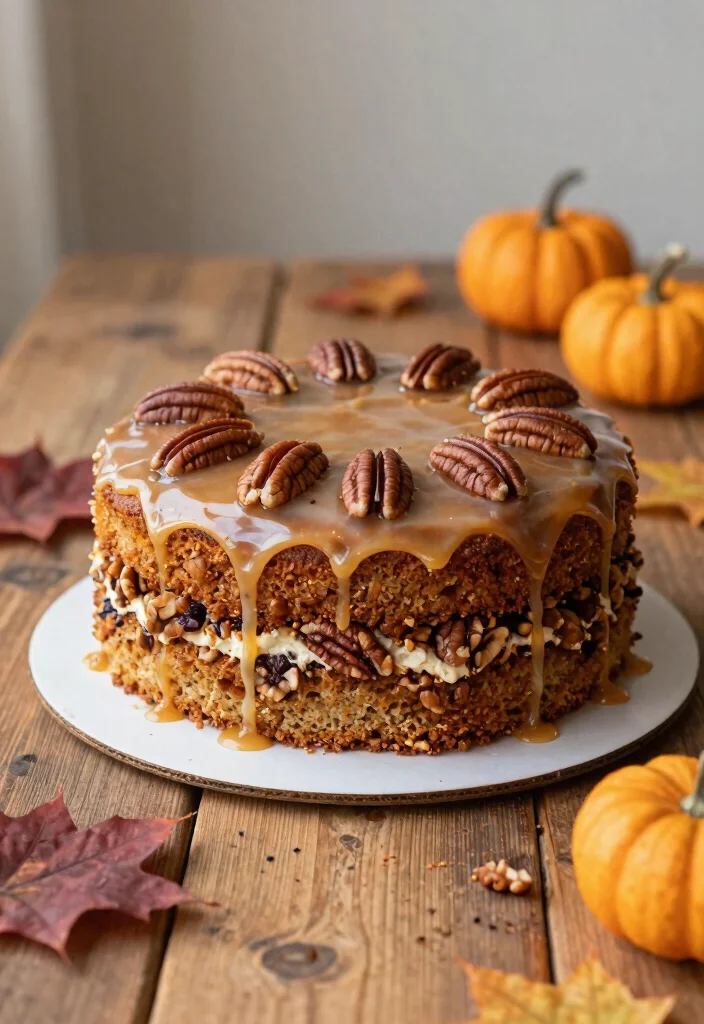 14 Fall Wedding Cake Ideas With Autumn Colors That Don't Bleed Between Tiers - 11. Maple Pecan Cake with Bourbon Glaze 1