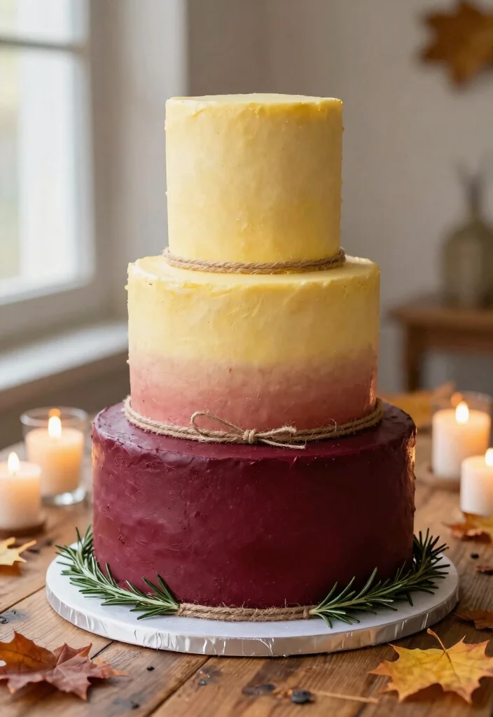 14 Fall Wedding Cake Ideas With Autumn Colors That Don't Bleed Between Tiers - 2. Ombre Fondant Cake in Autumn Hues 1