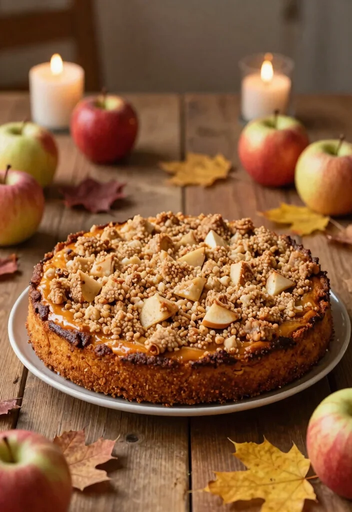 14 Fall Wedding Cake Ideas With Autumn Colors That Don't Bleed Between Tiers - 8. Harvest Apple Cake with Crumble Topping 1