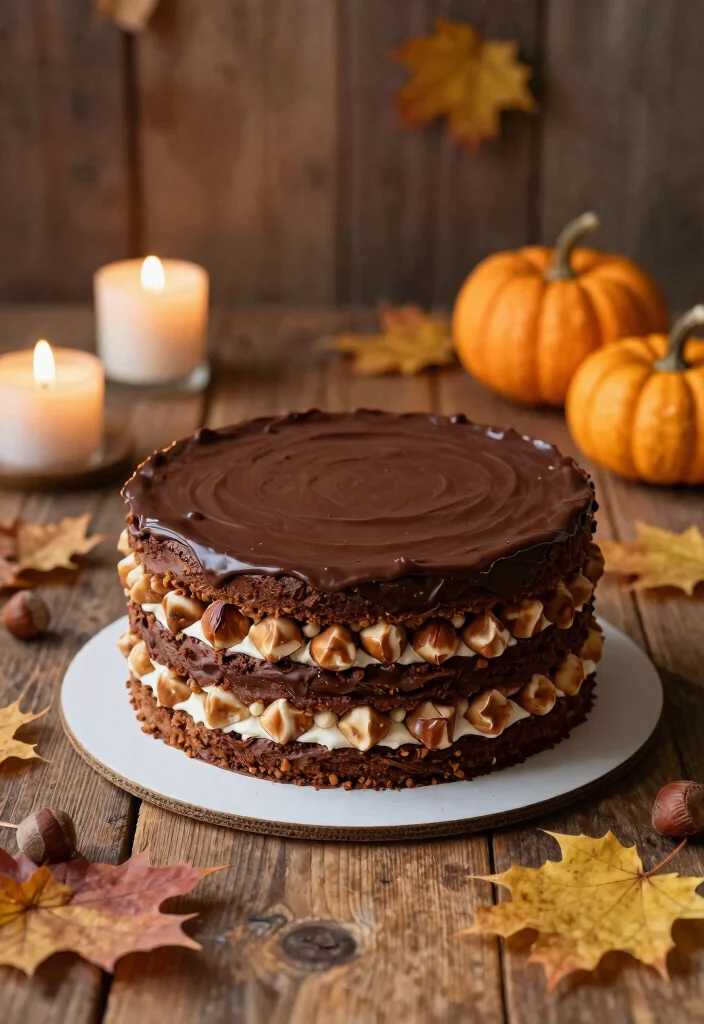 14 Fall Wedding Cake Ideas With Autumn Colors That Don't Bleed Between Tiers - 9. Chocolate Ganache Cake with Hazelnut Crunch 1