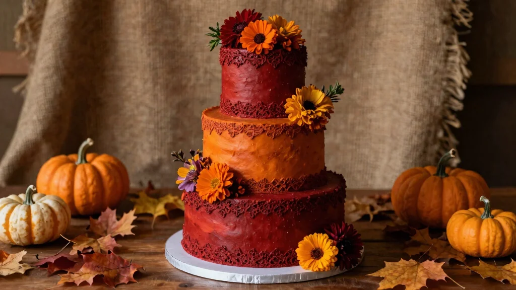 14 Fall Wedding Cake Ideas With Autumn Colors That Don't Bleed Between Tiers