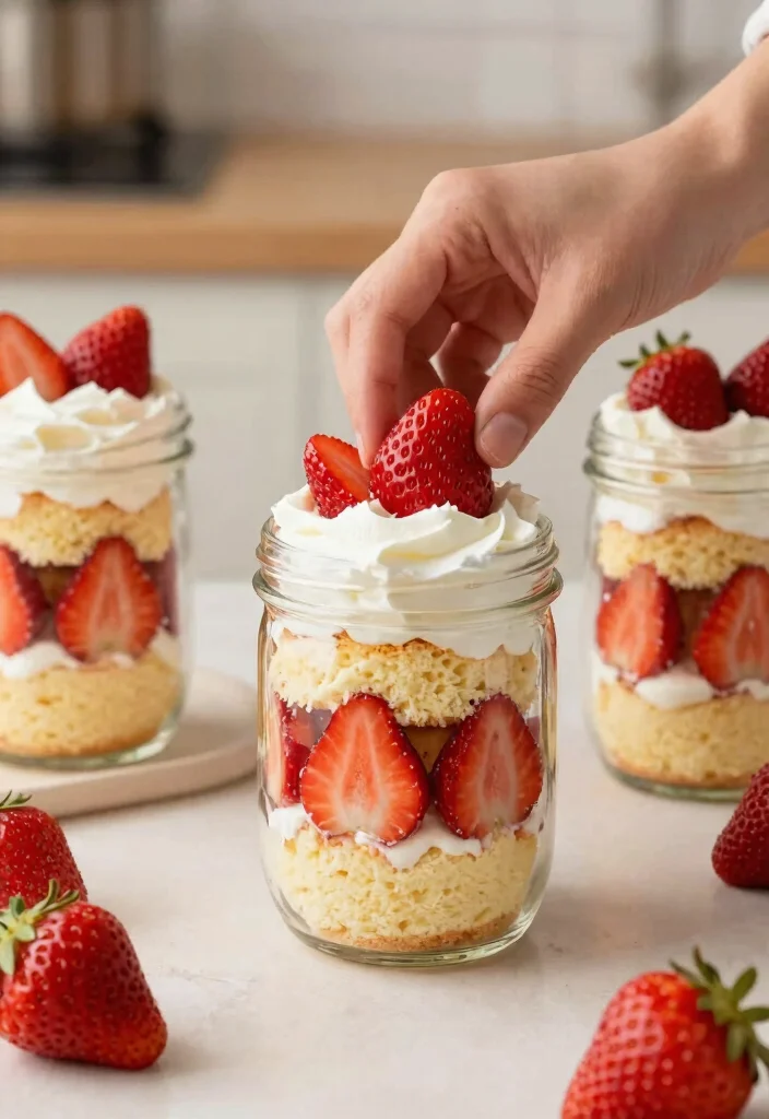 14 Jar Cake Ideas That Layer Without Tipping During Transport - 2. Strawberry Shortcake Jar Delight 1