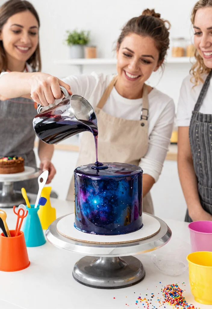 14 Space Cake Ideas With Details That Don't Slide Off - 1. Galaxy Mirror Cake 1