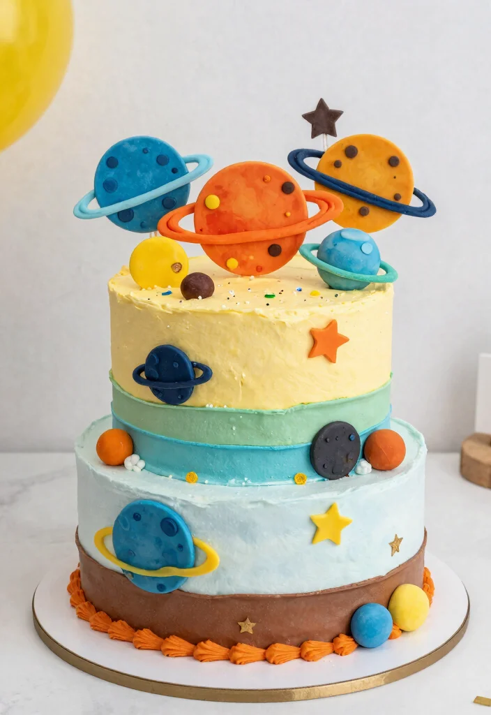 15 Astronaut Cake Birthday Ideas With 3D Elements That Stay Upright - 10. Solar System Cake 1