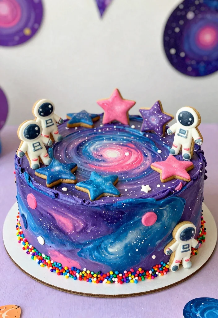 15 Astronaut Cake Birthday Ideas With 3D Elements That Stay Upright - 11. Cosmic Cookie Cake 1