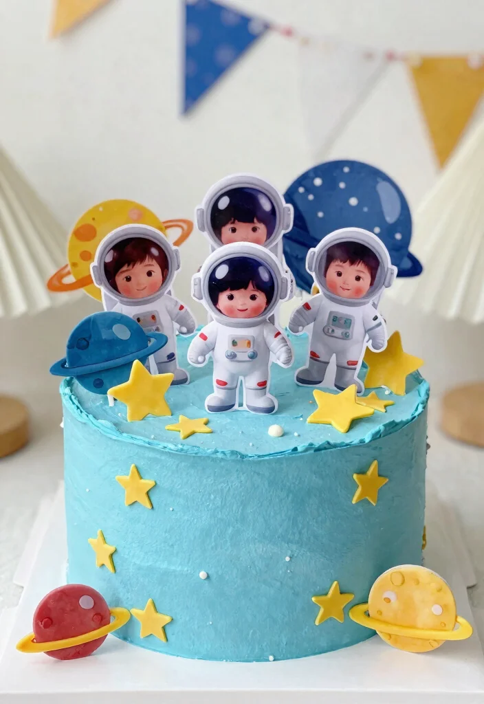 15 Astronaut Cake Birthday Ideas With 3D Elements That Stay Upright - 13. Astronaut Cake with Edible Photo Toppers 1