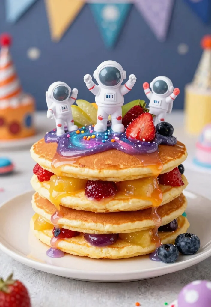 15 Astronaut Cake Birthday Ideas With 3D Elements That Stay Upright - 14. Space-Themed Pancake Cake 1