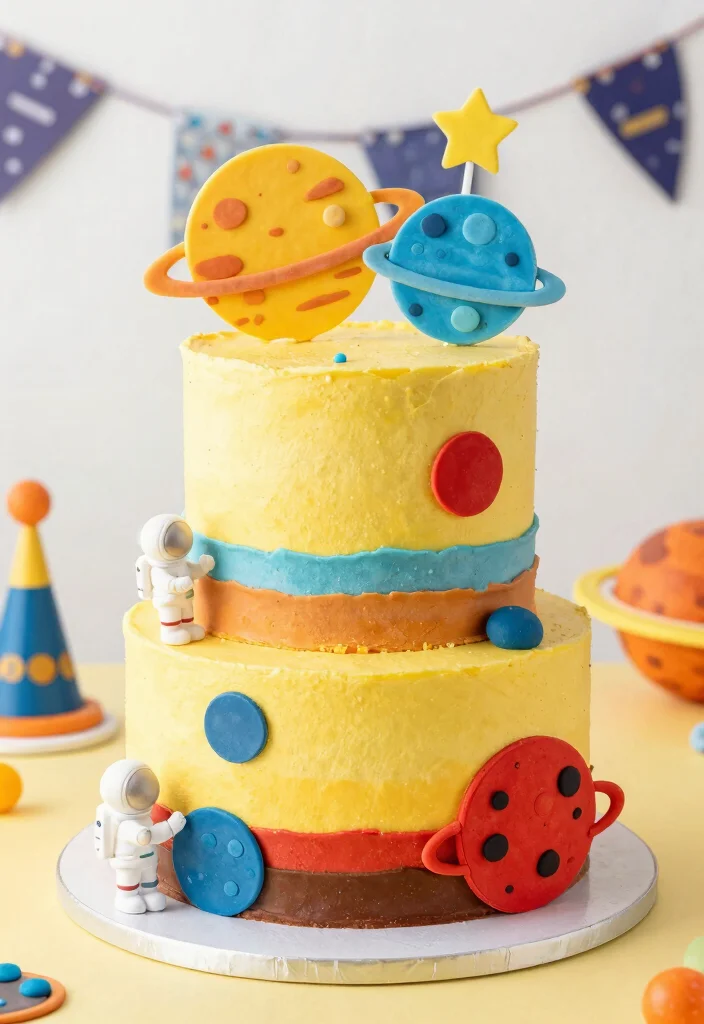 15 Astronaut Cake Birthday Ideas With 3D Elements That Stay Upright - 3. Planetary Layer Cake 1
