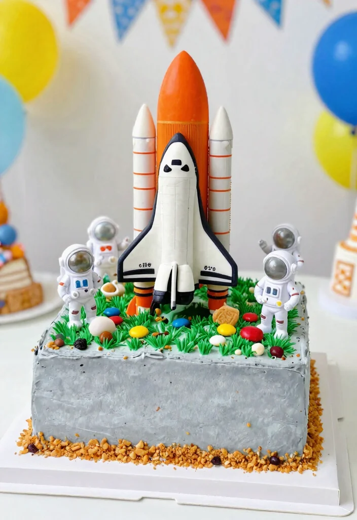 15 Astronaut Cake Birthday Ideas With 3D Elements That Stay Upright - 4. Space Shuttle Adventure 1