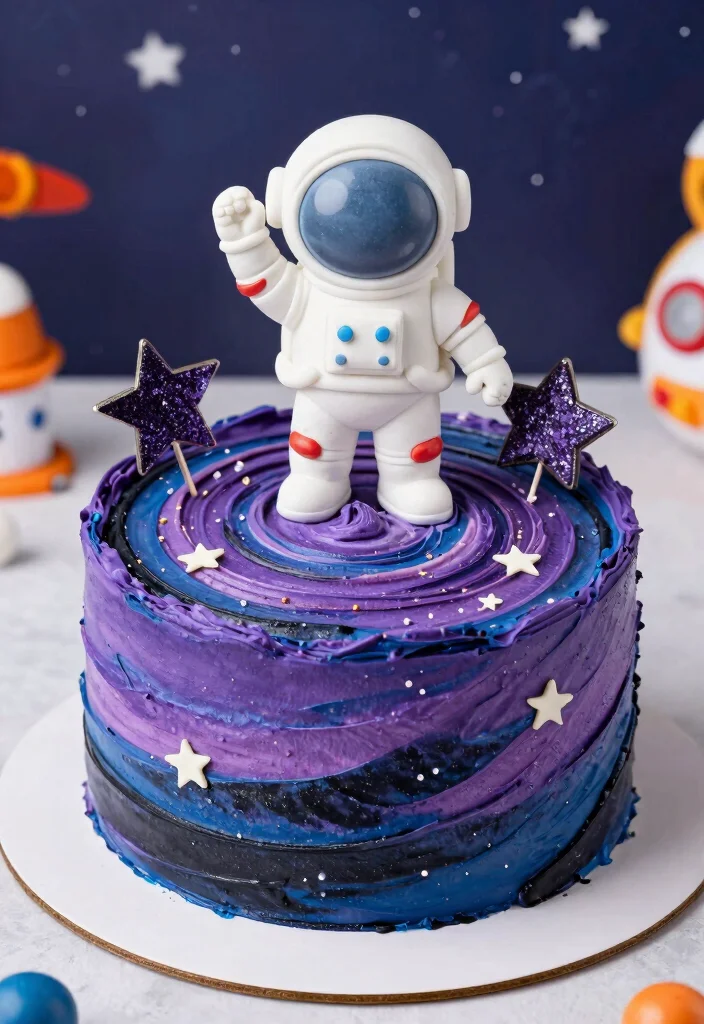 15 Astronaut Cake Birthday Ideas With 3D Elements That Stay Upright - 5. Galaxy Swirl Cake 1