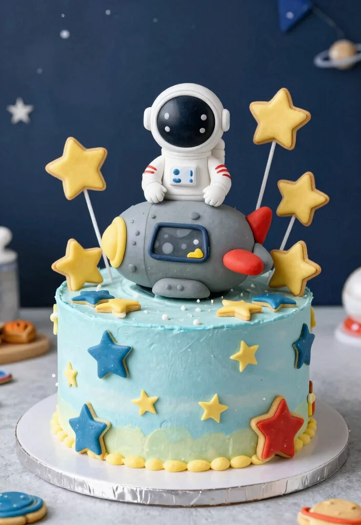 15 Astronaut Cake Birthday Ideas With 3D Elements That Stay Upright - 6. Astronaut in a Spaceship 1