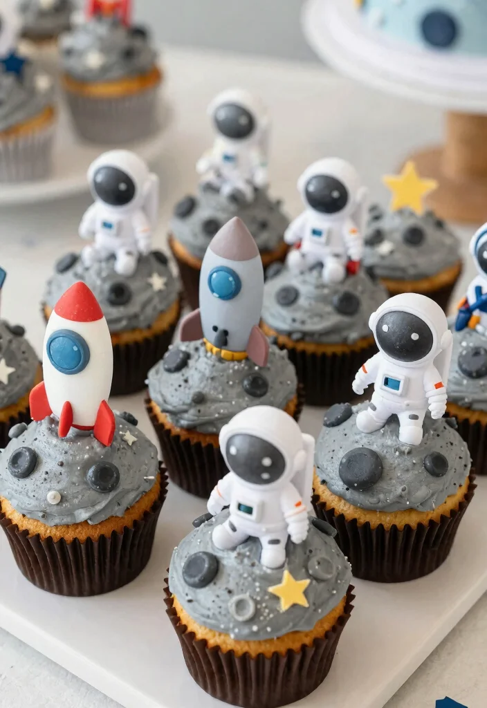 15 Astronaut Cake Birthday Ideas With 3D Elements That Stay Upright - 8. Moon Crater Cupcakes 1