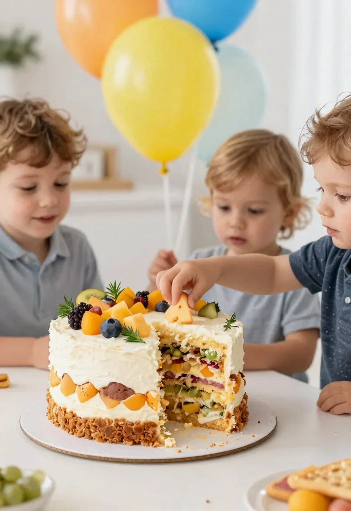 15 Birthday Cake for 2 Year Boy Ideas He Can Eat With His Hands - 10. Cheese and Crackers Cake 1