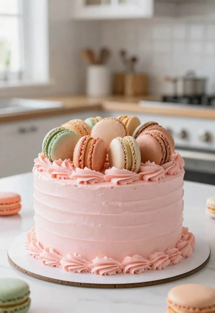 15 Pink Birthday Cake Ideas That Stay True Color Without Bleeding Into White Layers - 11. Macaron Cake 1