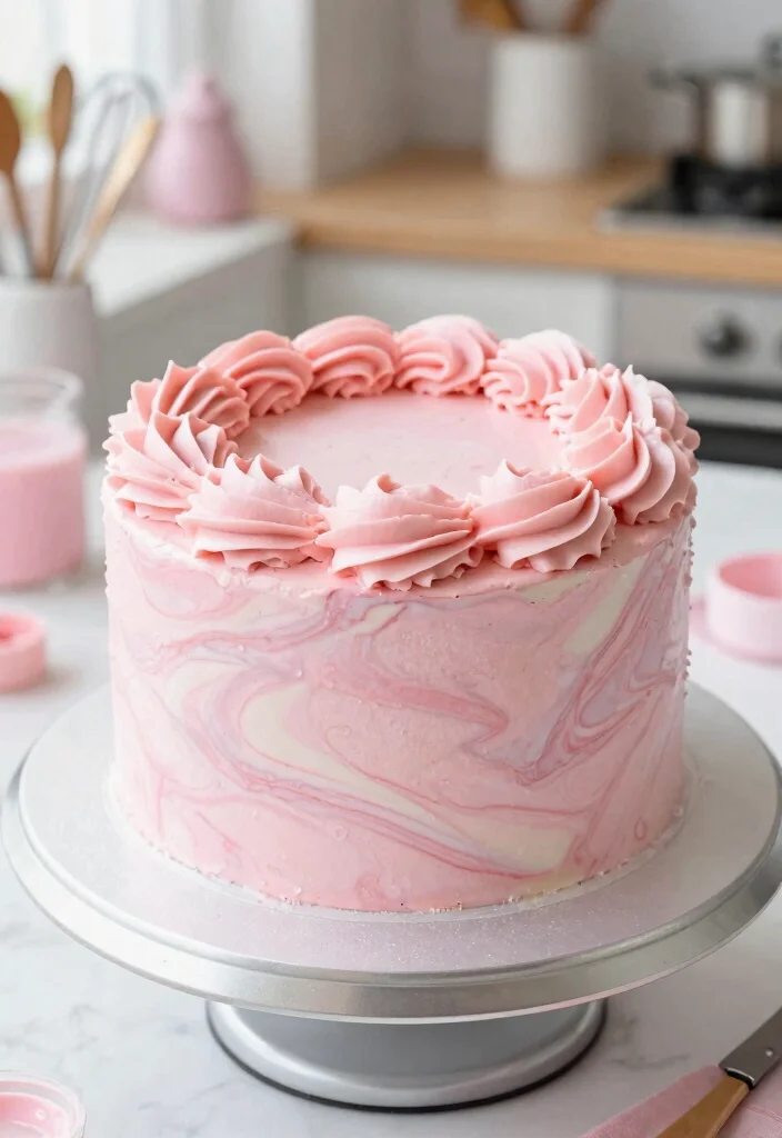 15 Pink Birthday Cake Ideas That Stay True Color Without Bleeding Into White Layers - 4. Marble Pink Swirl 1