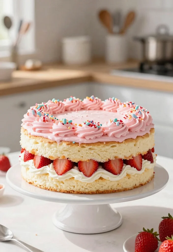 15 Pink Birthday Cake Ideas That Stay True Color Without Bleeding Into White Layers - 5. Strawberry Shortcake Extravaganza 1