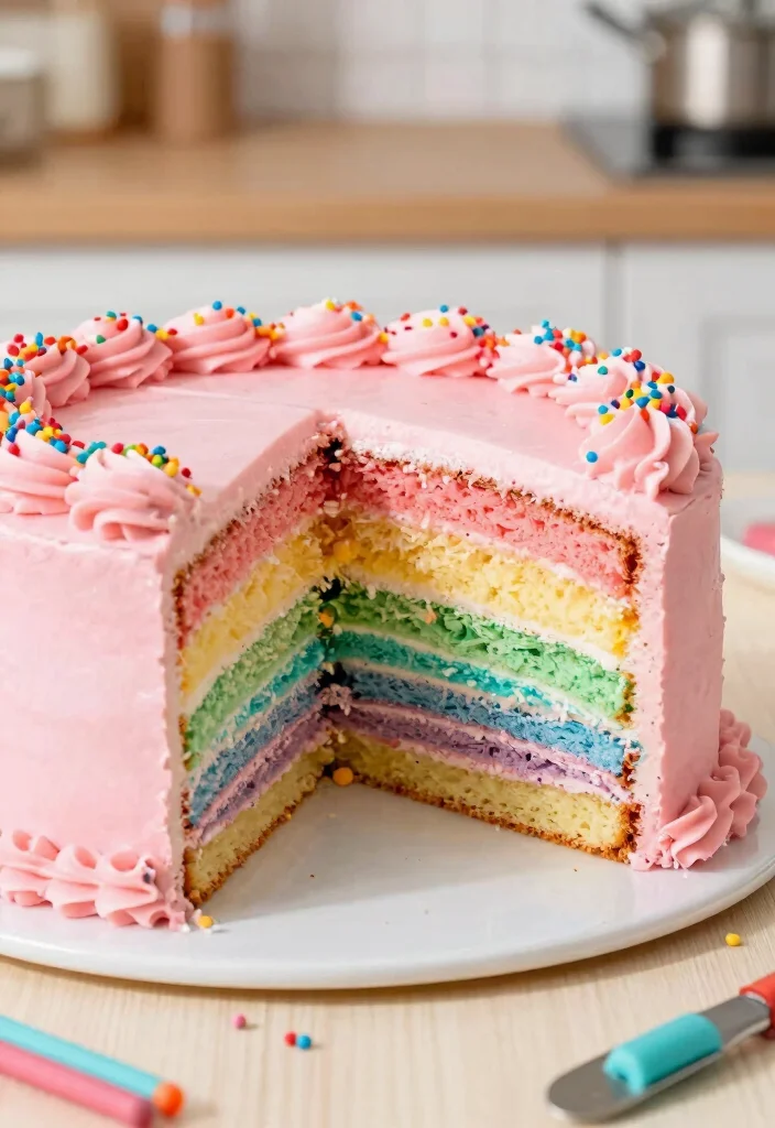 15 Pink Birthday Cake Ideas That Stay True Color Without Bleeding Into White Layers - 8. Pink Rainbow Cake 1