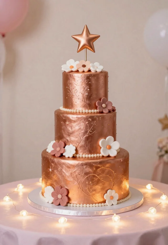 15 Rose Gold Wedding Cake Ideas With Metallic Finish Without Airbrushing - 10. Whimsical Rose Gold Cake 1