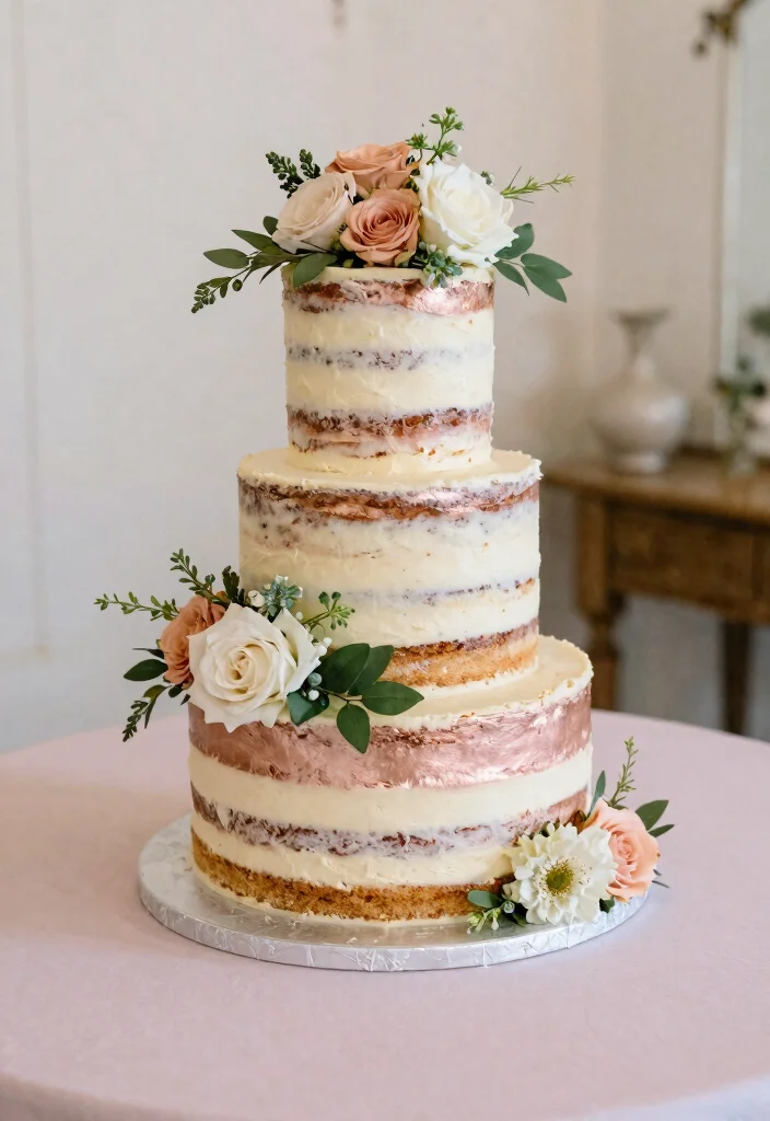 15 Rose Gold Wedding Cake Ideas With Metallic Finish Without Airbrushing - 13. Rustic Rose Gold Cake 1