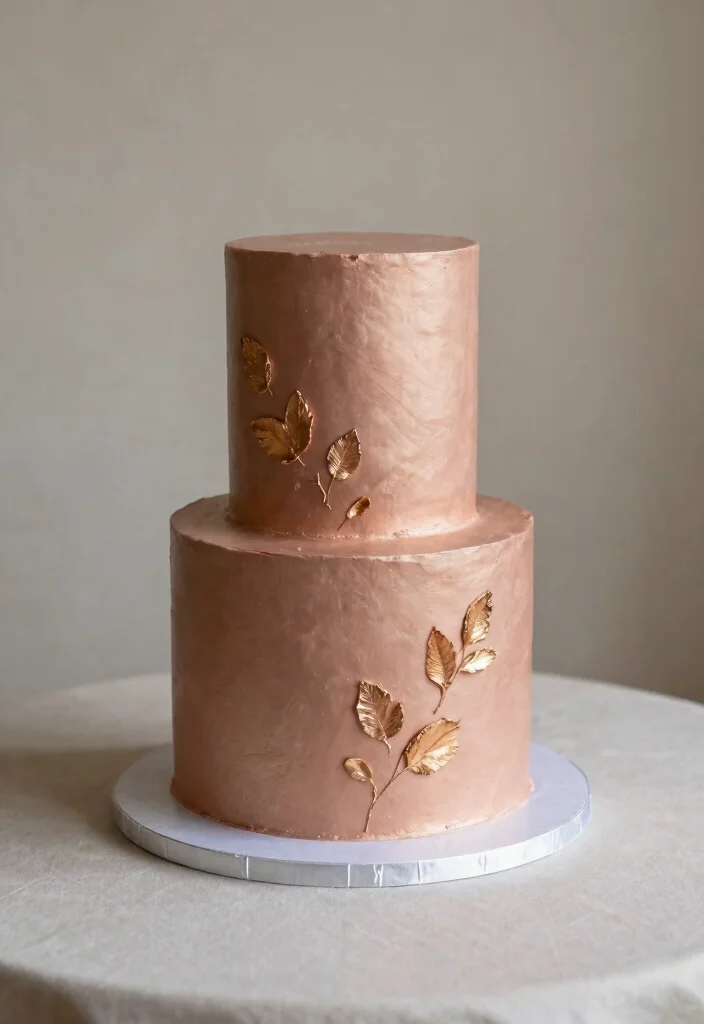 15 Rose Gold Wedding Cake Ideas With Metallic Finish Without Airbrushing - 5. Minimalist Rose Gold Cake 1
