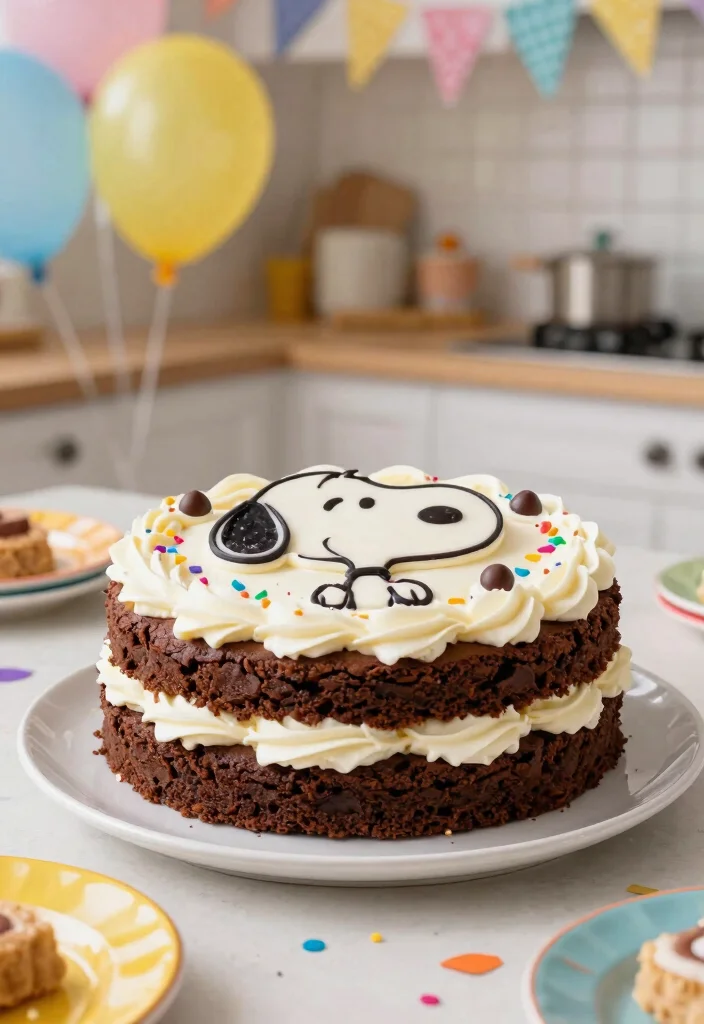 15 Snoopy Birthday Cake Ideas That Don't Need Drawing Skills - 12. Snoopy Brownie Cake 1