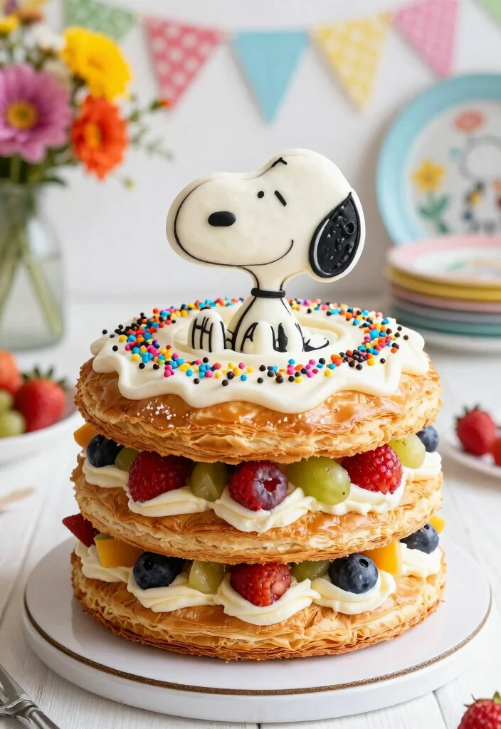 15 Snoopy Birthday Cake Ideas That Don't Need Drawing Skills - 14. Snoopy Puff Pastry Cake 1