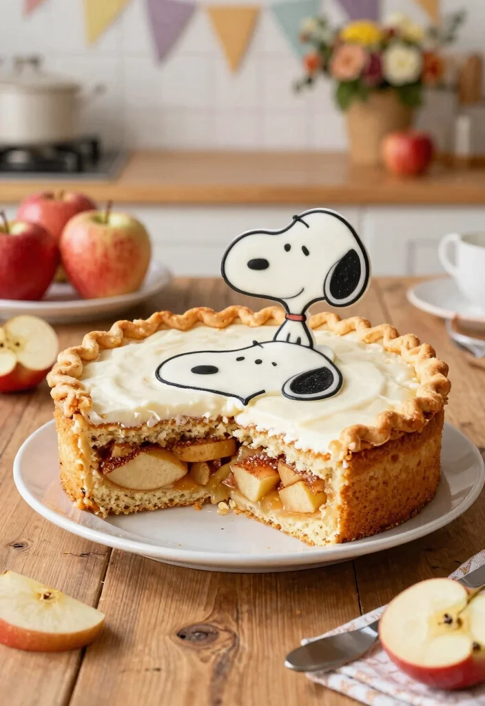 15 Snoopy Birthday Cake Ideas That Don't Need Drawing Skills - 15. Snoopy Apple Pie Cake 1