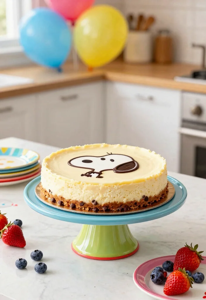 15 Snoopy Birthday Cake Ideas That Don't Need Drawing Skills - 2. No-Bake Snoopy Cheesecake 1
