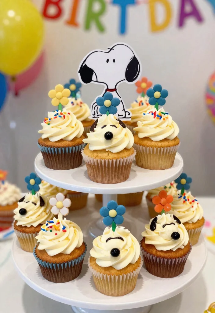 15 Snoopy Birthday Cake Ideas That Don't Need Drawing Skills - 3. Snoopy Cupcakes 1