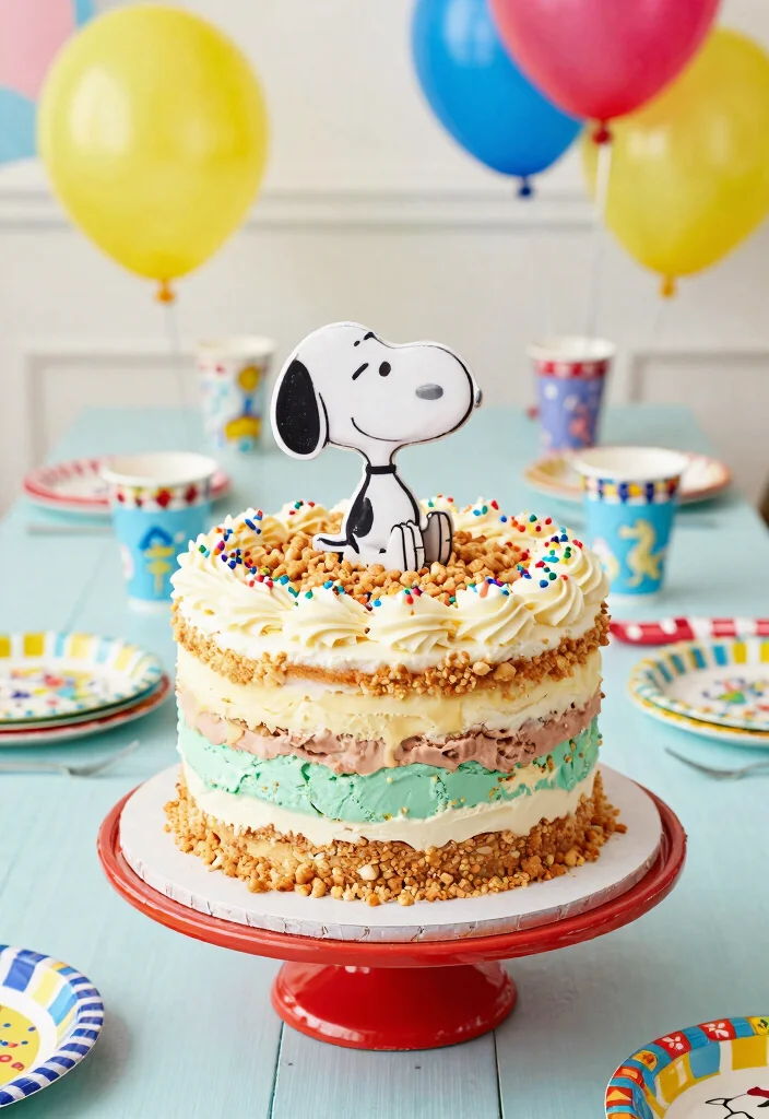 15 Snoopy Birthday Cake Ideas That Don't Need Drawing Skills - 6. Snoopy Ice Cream Cake 1