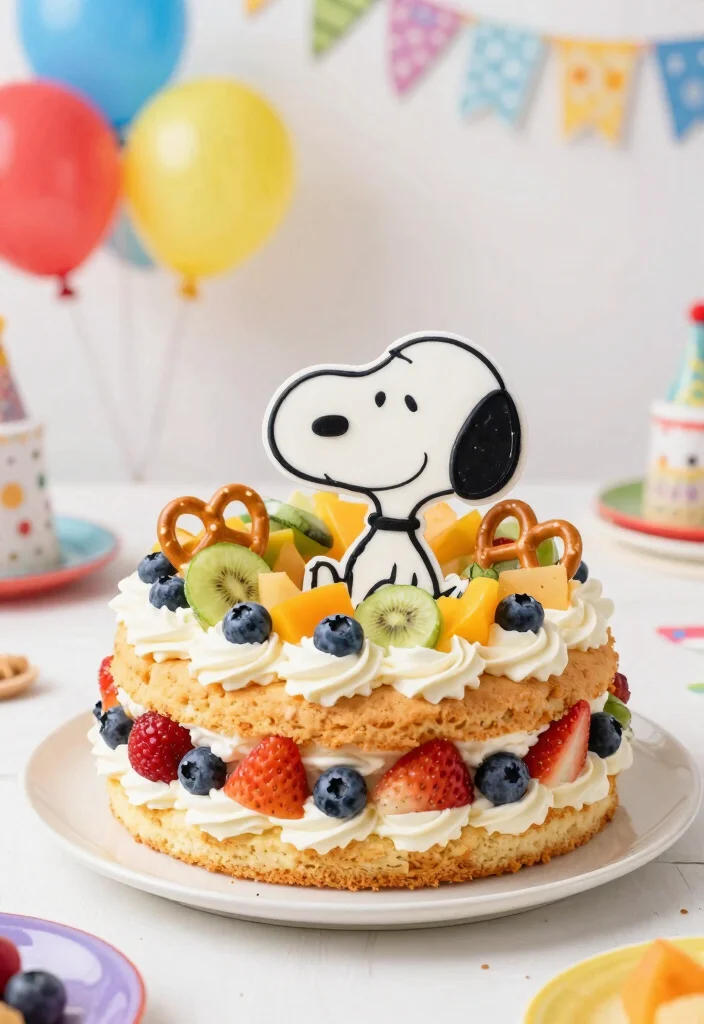 15 Snoopy Birthday Cake Ideas That Don't Need Drawing Skills - 7. Snoopy Fruit Cake 1