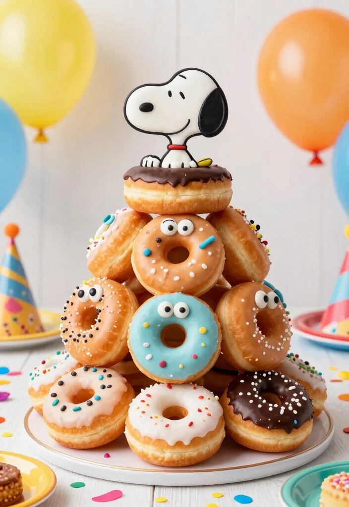 15 Snoopy Birthday Cake Ideas That Don't Need Drawing Skills - 8. Snoopy Donut Cake 1