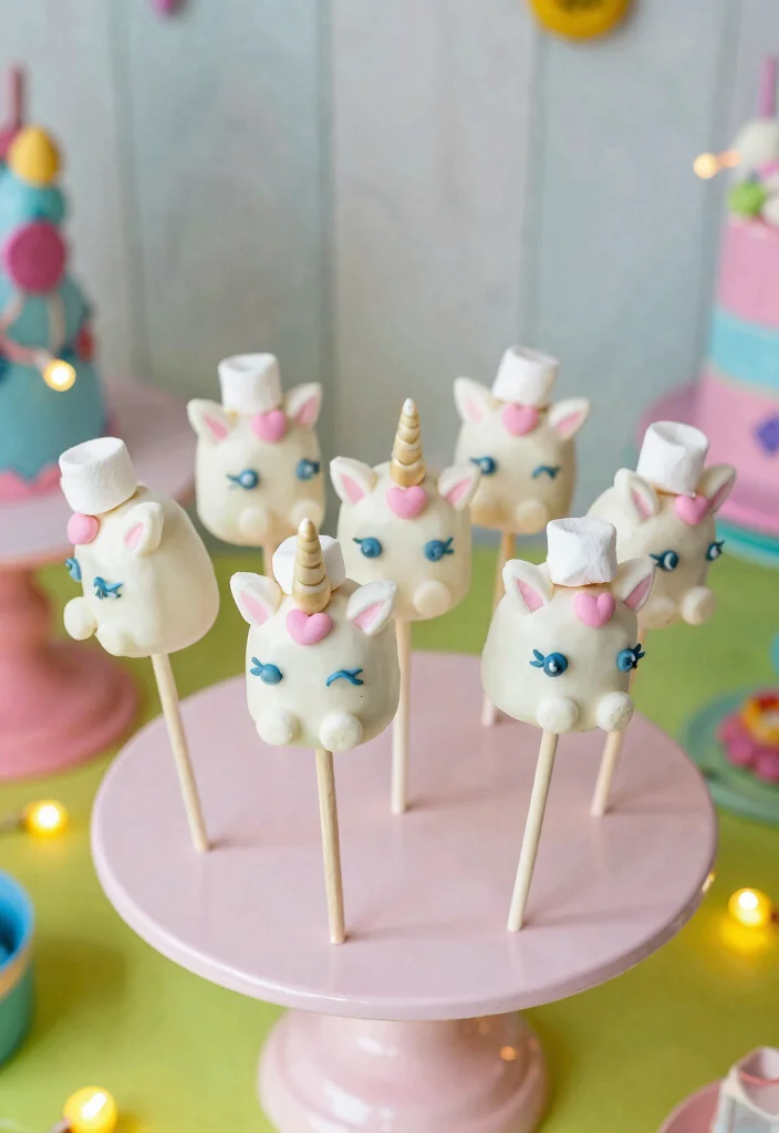 15 Unicorn Cake Pops That Stay on the Stick Until Eaten - 14. Marshmallow Unicorn Pops 1