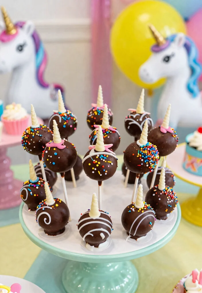 15 Unicorn Cake Pops That Stay on the Stick Until Eaten - 7. Chocolate-Coated Unicorn Pops 1