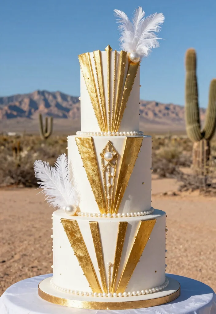 15 Vegas Wedding Cake Ideas That Survive Desert Heat - 13. Art Deco Elegance 1