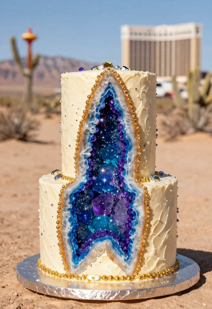 15 Vegas Wedding Cake Ideas That Survive Desert Heat - 3. Geode Glam 1