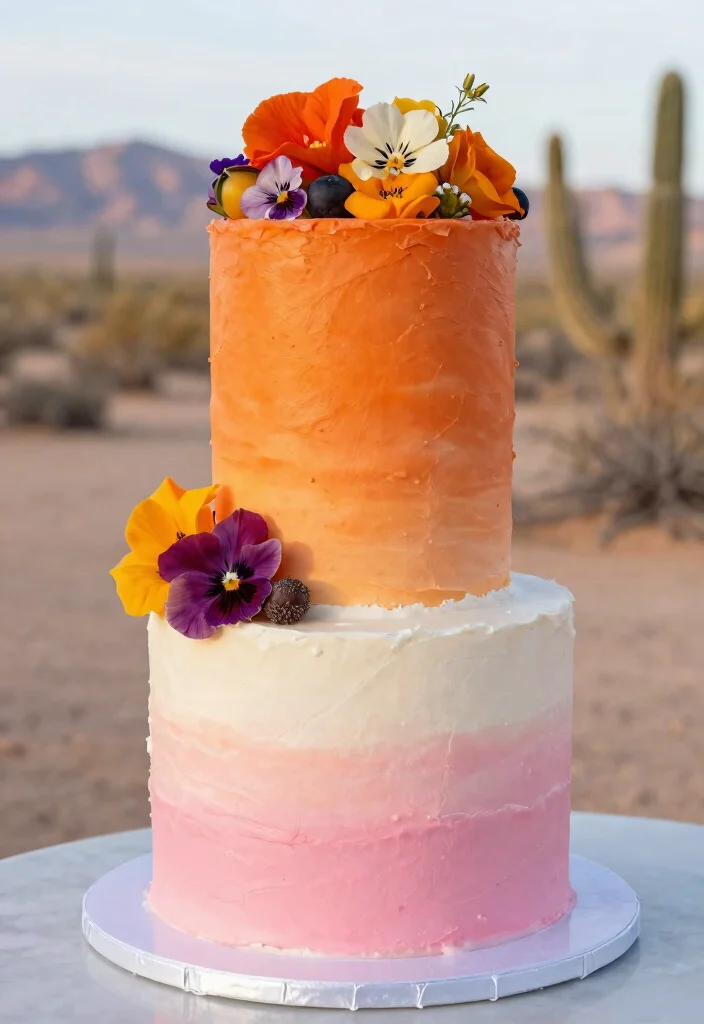 15 Vegas Wedding Cake Ideas That Survive Desert Heat - 5. Ombre Sunset 1