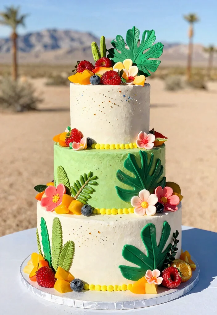 15 Vegas Wedding Cake Ideas That Survive Desert Heat - 7. Tropical Paradise 1
