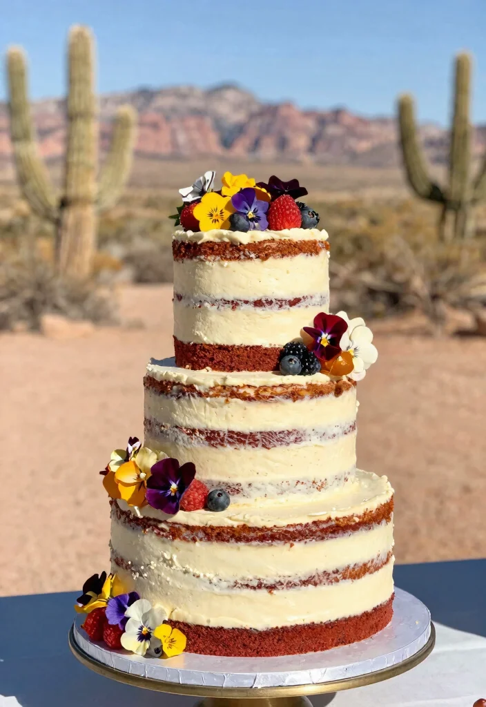 15 Vegas Wedding Cake Ideas That Survive Desert Heat - 9. Rustic Naked Cake 1