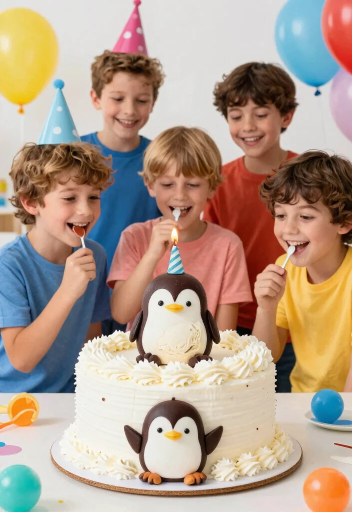 18 Birthday Cake for Boys Ideas Without Fondant Figures - 18. Penguin Ice Cream Cake 1