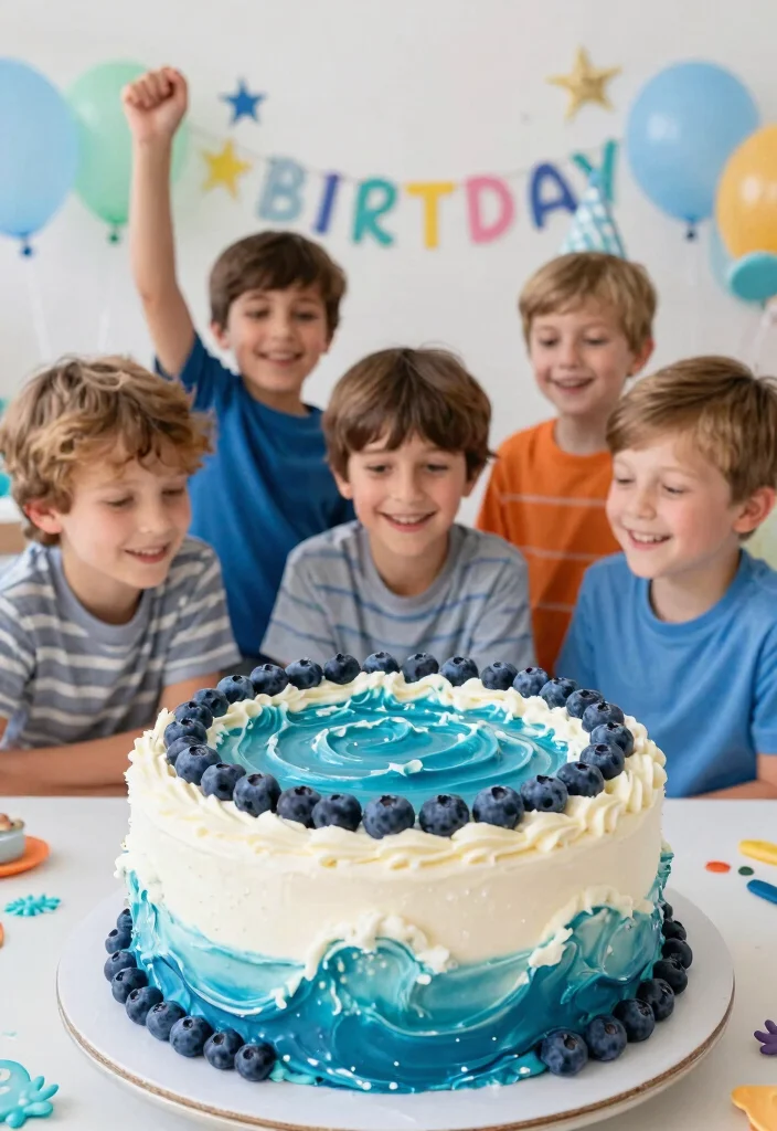 18 Birthday Cake for Boys Ideas Without Fondant Figures - 6. Ocean Waves Blueberry Cake 1